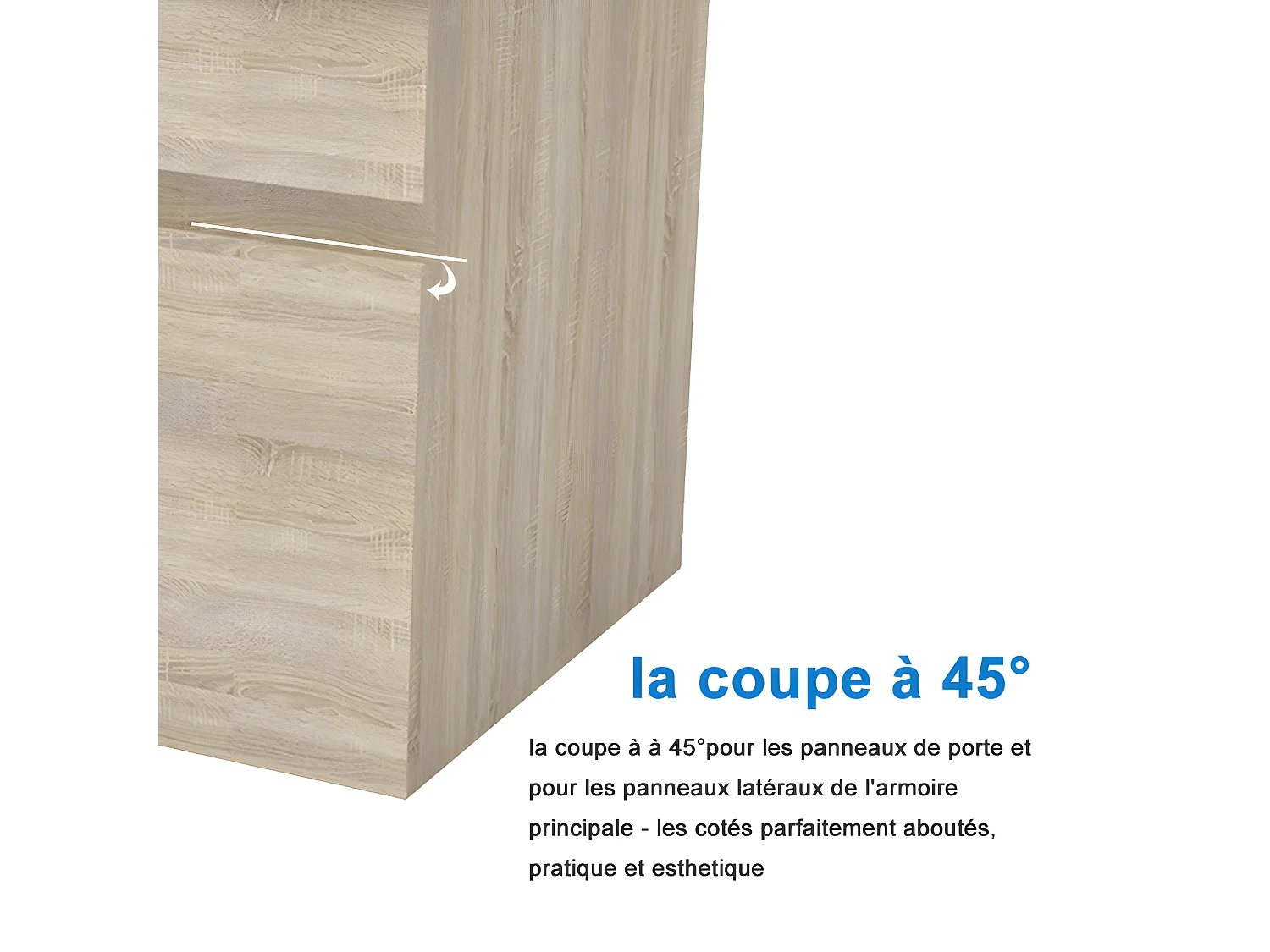 99x45x40cm(L*W*H)cm Meuble salle de bain naturel 2 portes avec une vasque à suspendre Aica