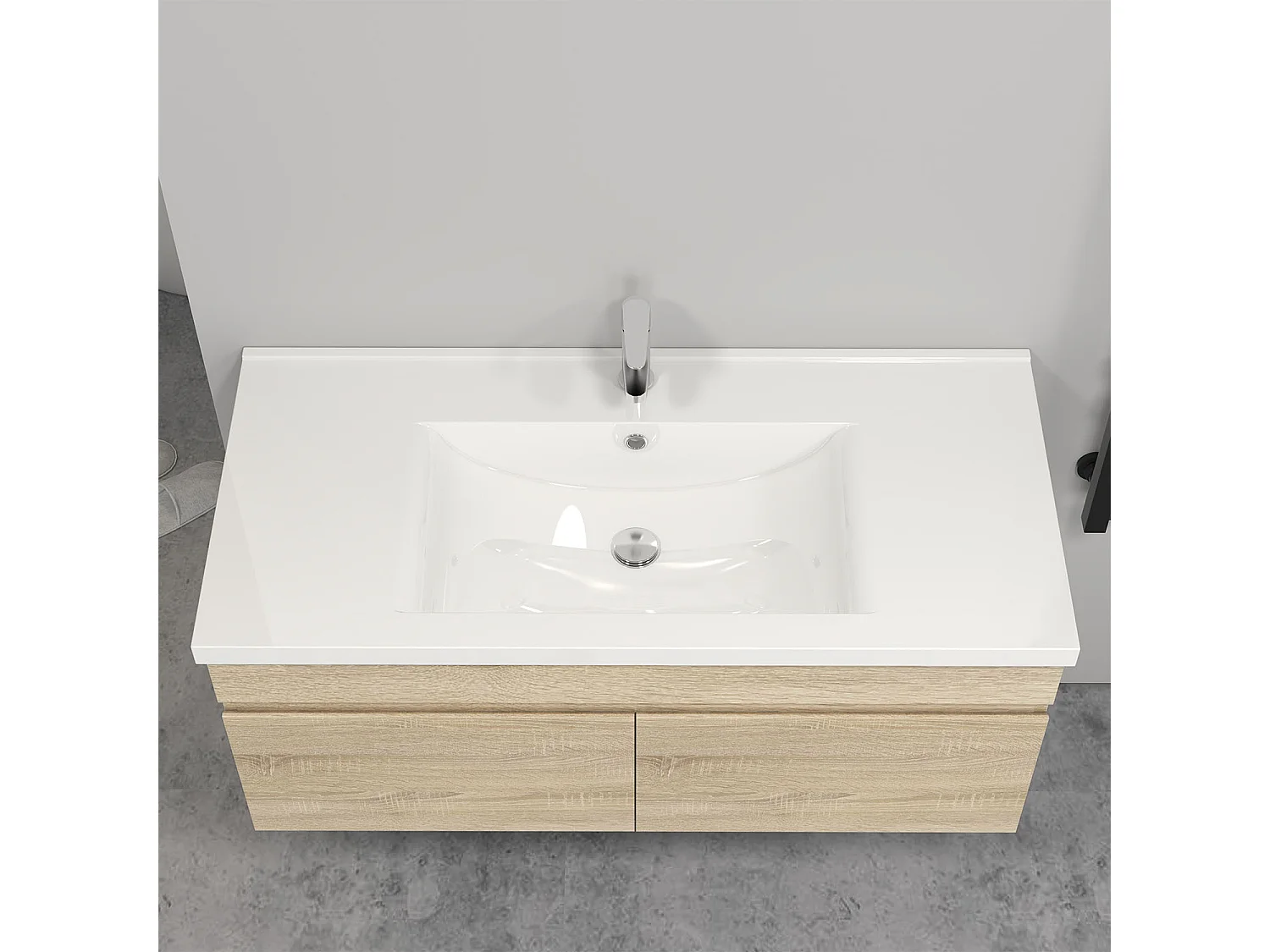 99x45x40cm(L*W*H)cm Meuble salle de bain naturel 2 portes avec une vasque à suspendre Aica