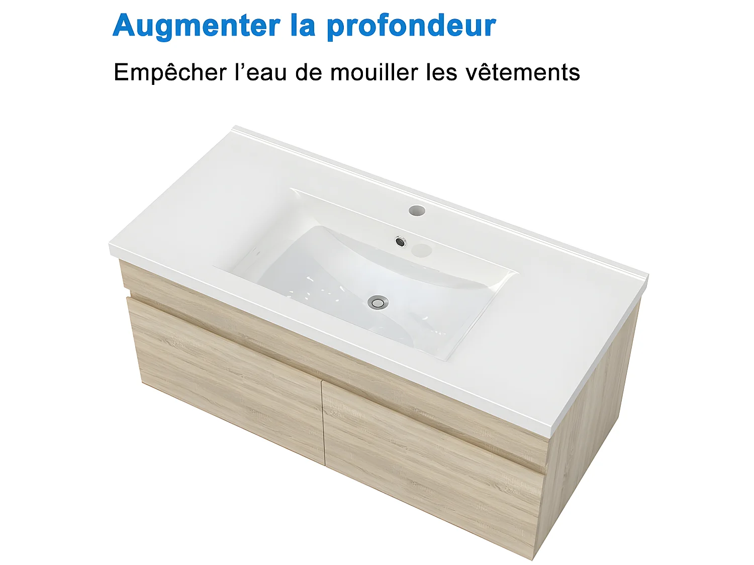 99x45x40cm(L*W*H)cm Meuble salle de bain naturel 2 portes avec une vasque à suspendre Aica