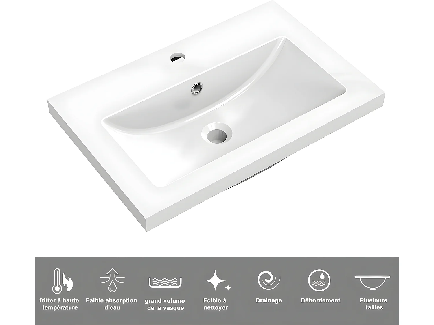 60cm Meuble salle de bain naturel 2 portes avec une vasque à suspendre pour Aica