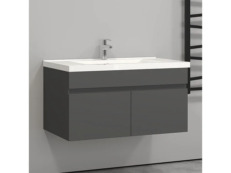 Meuble salle de bain noir 2 portes avec une vasque à suspendre 80(L*W*H)cm