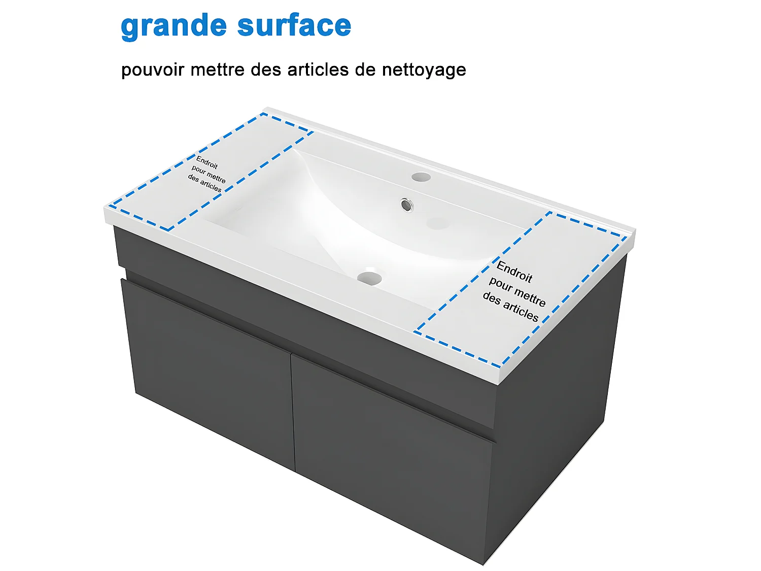 Meuble salle de bain noir 2 portes avec une vasque à suspendre 80(L*W*H)cm