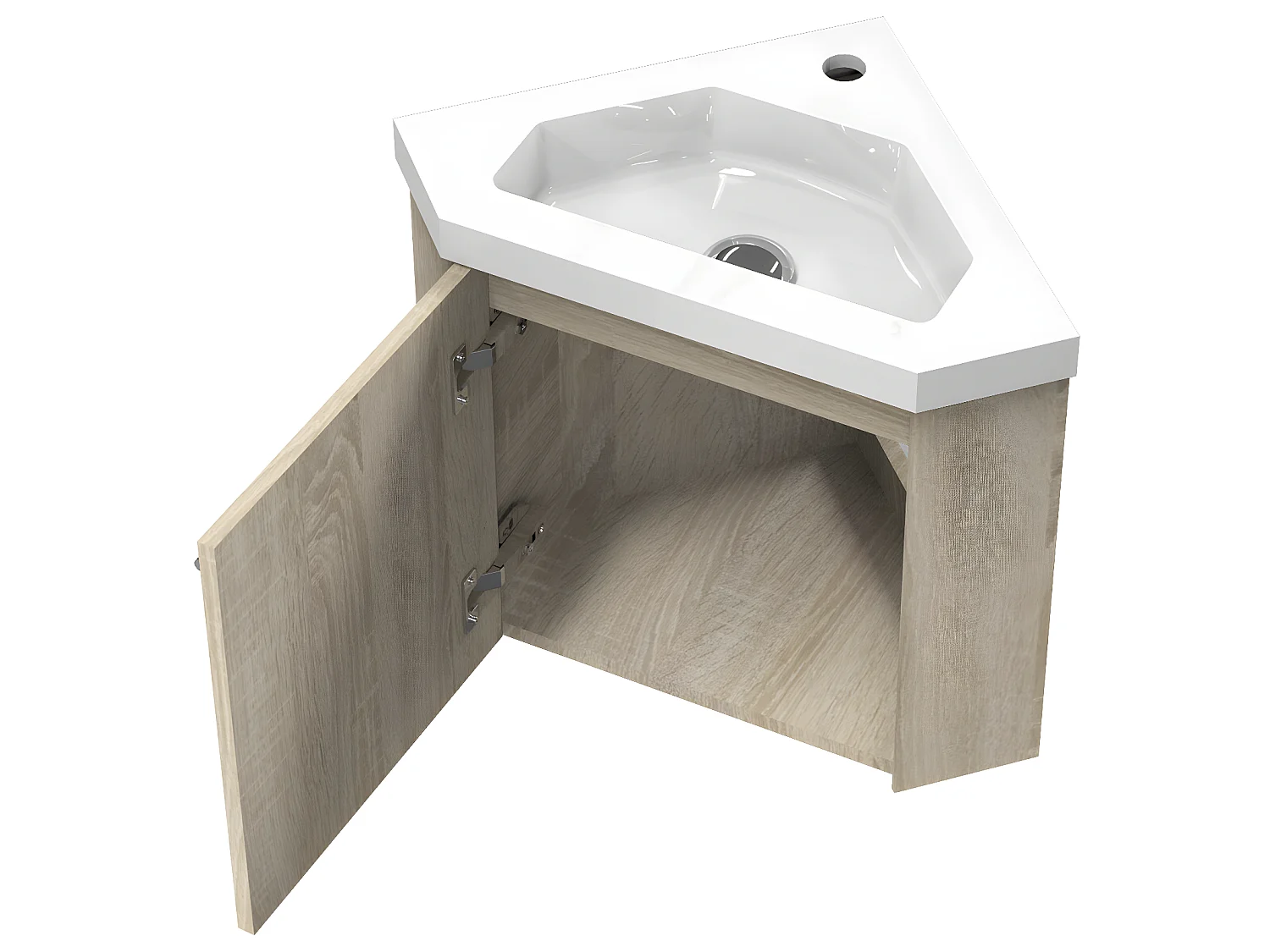 Meuble salle de bain d'angle 39.5x39.5x42cm 1 porte meuble suspendu avec la vasque bois