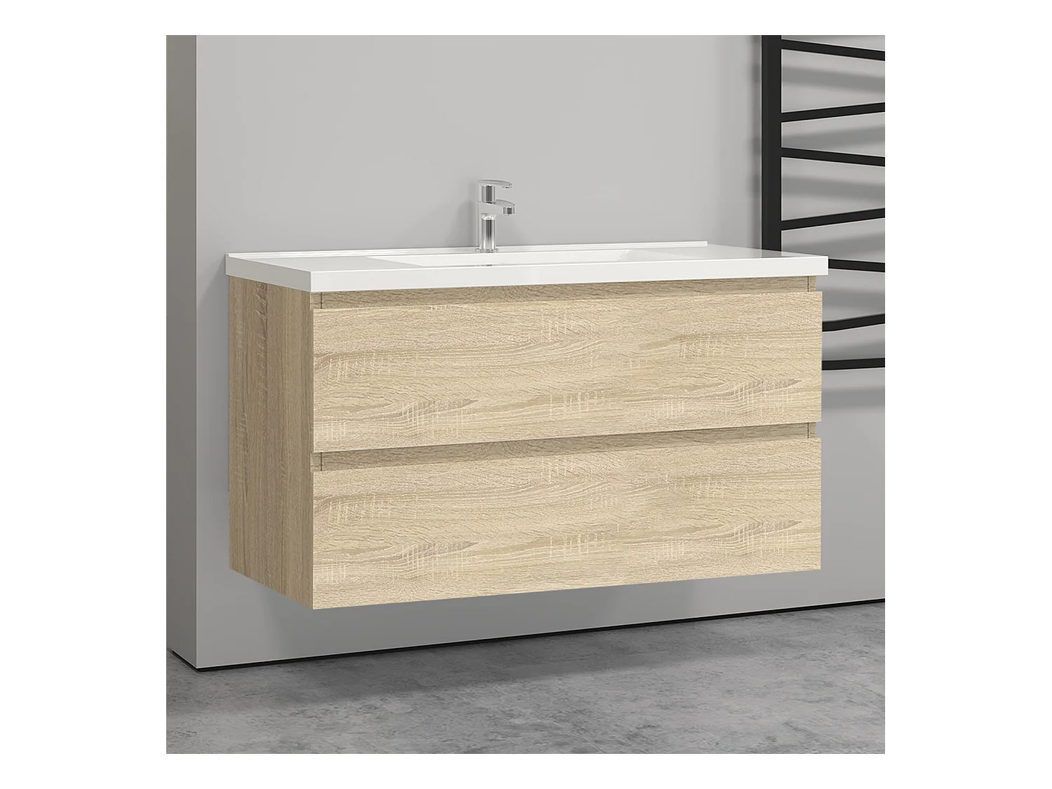 Meuble salle de bain naturel avec 2 tiroirs à une fermeture amortie avec une vasque à suspendre 99x44.5x52(L*W*H)cm