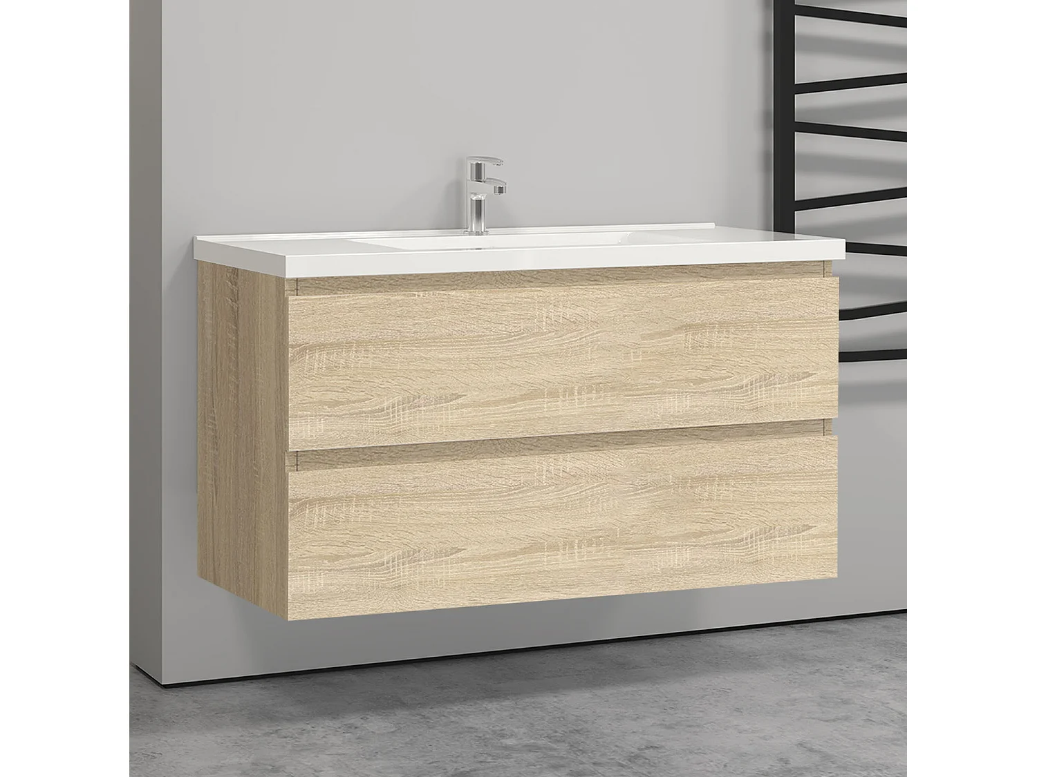 Meuble salle de bain naturel avec 2 tiroirs à une fermeture amortie avec une vasque à suspendre 99x44.5x52(L*W*H)cm