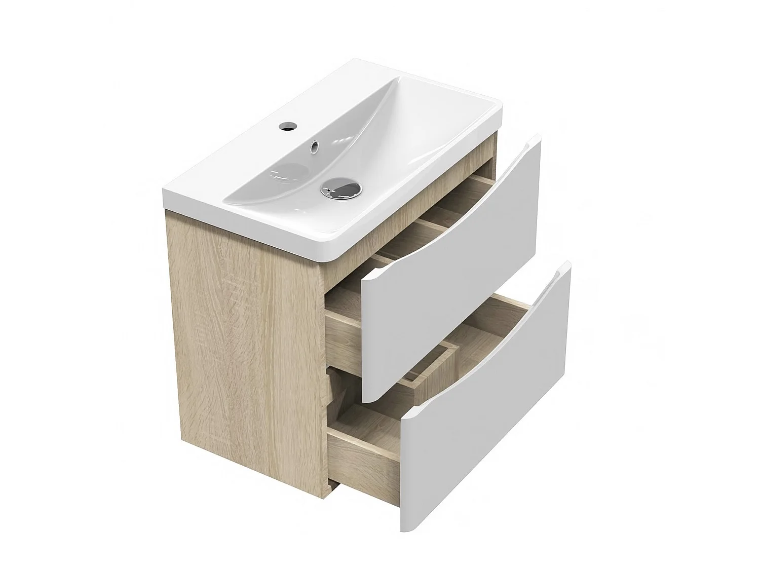 Meuble de rangement de salle de bain avec lavabo Blanc et Bois Clair 50cm Aica