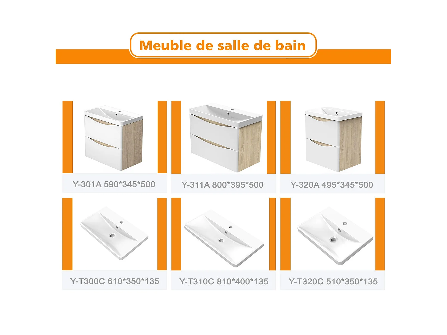 Meuble de rangement de salle de bain avec lavabo Blanc et Bois Clair 50cm Aica