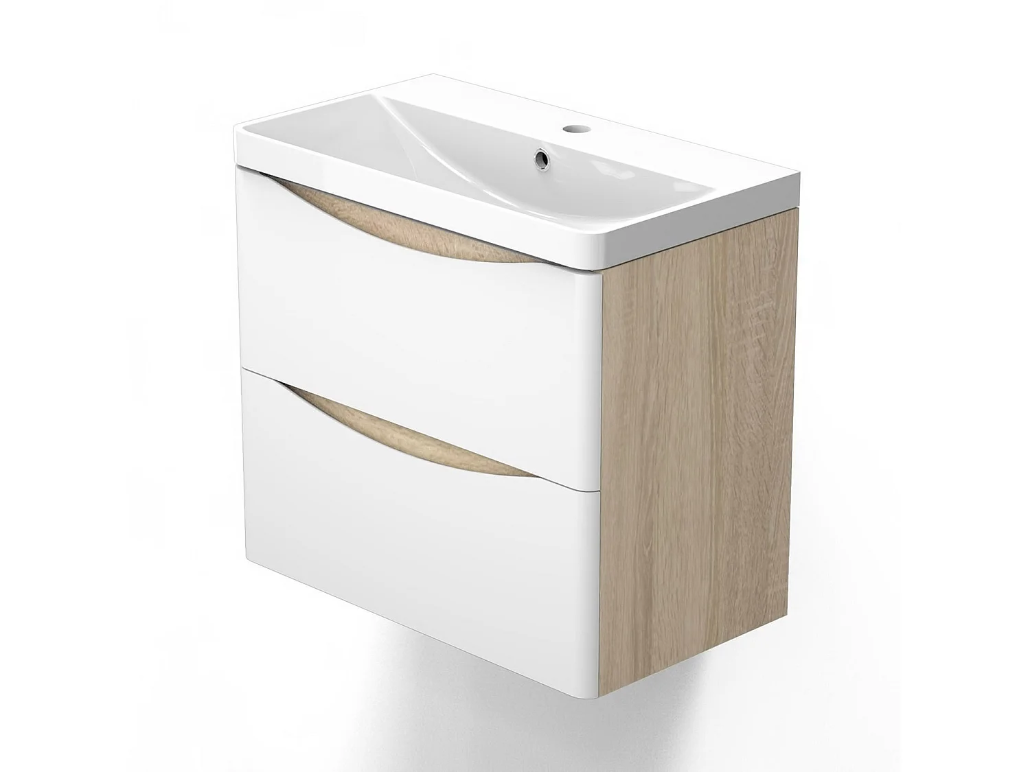 Meuble de rangement de salle de bain avec lavabo Blanc et Bois Clair 50cm Aica