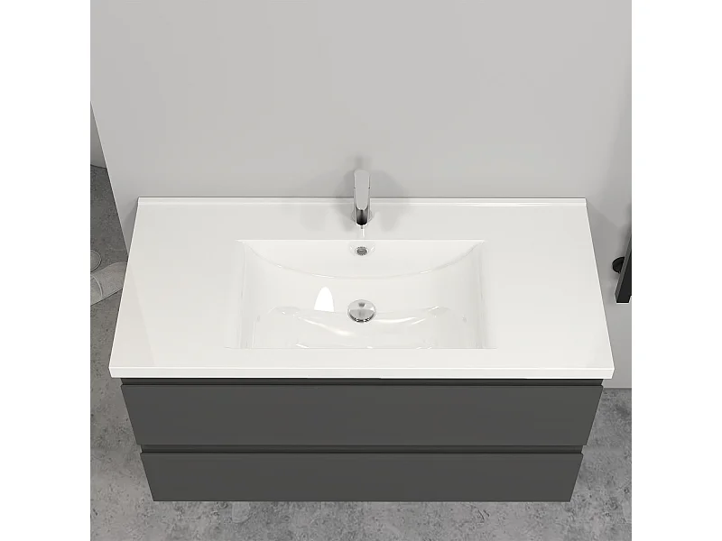 Meuble salle de bain anthracite avec 2 tiroirs à une fermeture amortie avec une vasque à suspendre 99x44.5x52(L*W*H)cm
