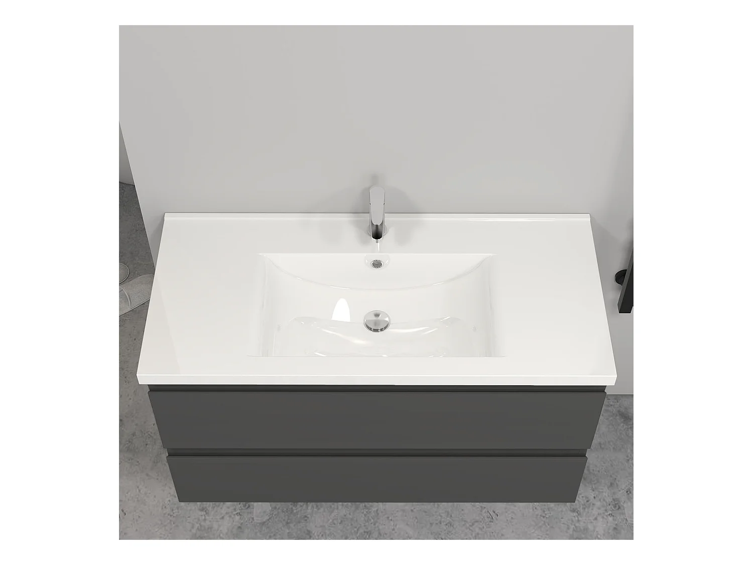 Meuble salle de bain anthracite avec 2 tiroirs à une fermeture amortie avec une vasque à suspendre 99x44.5x52(L*W*H)cm