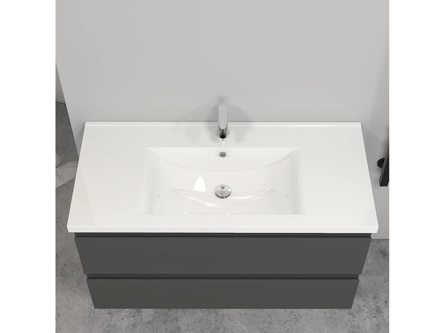 Meuble salle de bain anthracite avec 2 tiroirs à une fermeture amortie avec une vasque à suspendre 99x44.5x52(L*W*H)cm