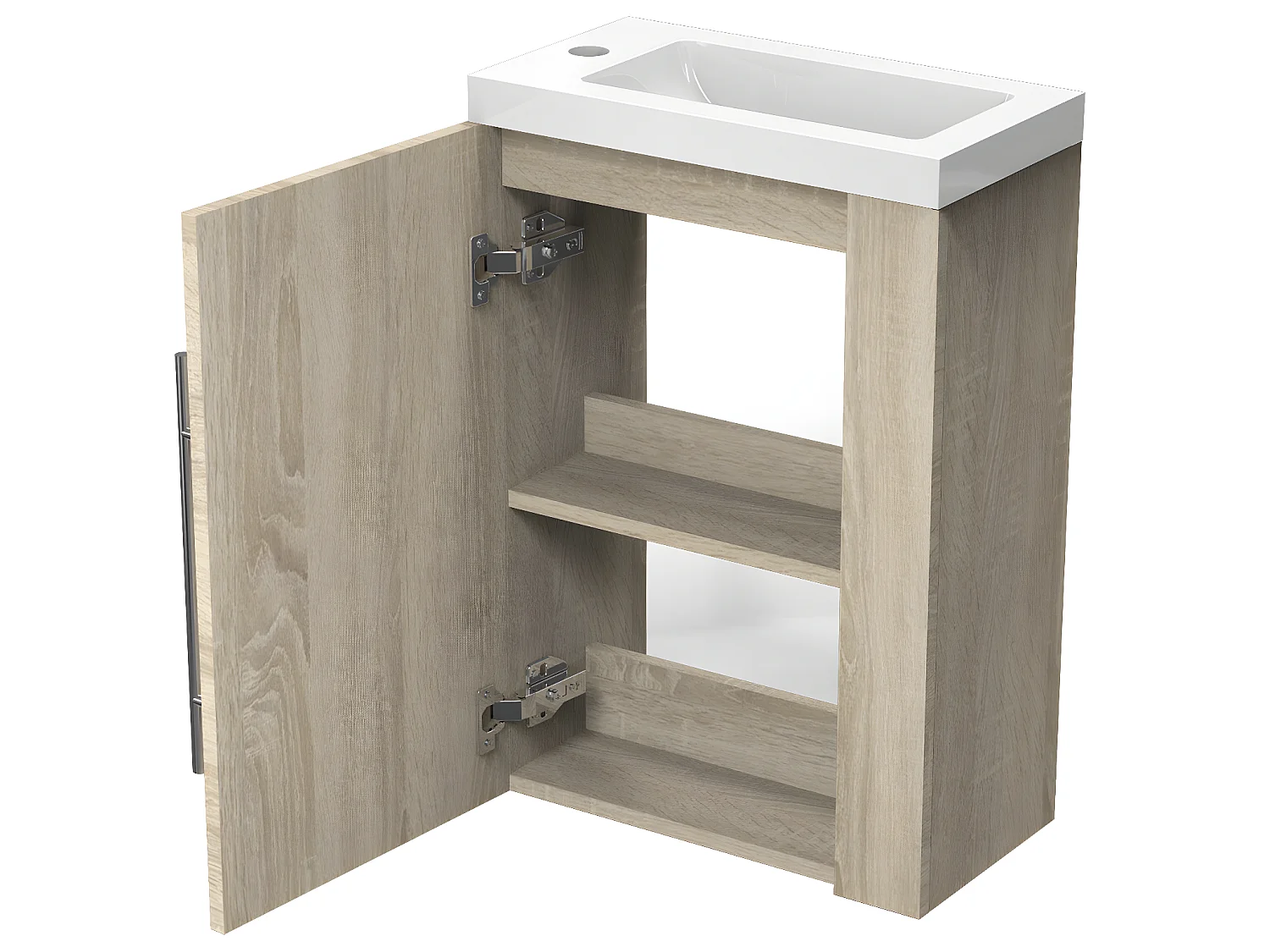 Meuble salle de bain 44x23x60cm 1 porte meuble suspendu avec la vasque couleur bois Aica