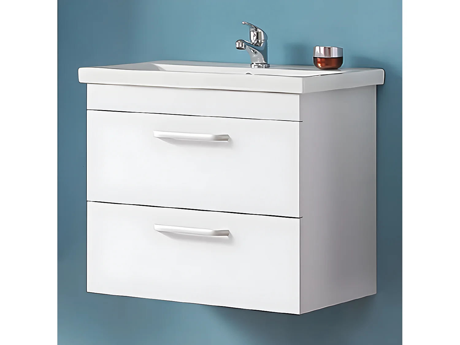 Meuble sous vasque meuble lave-mains à suspendre avec lavabo en céramique blanc 60cm Aica