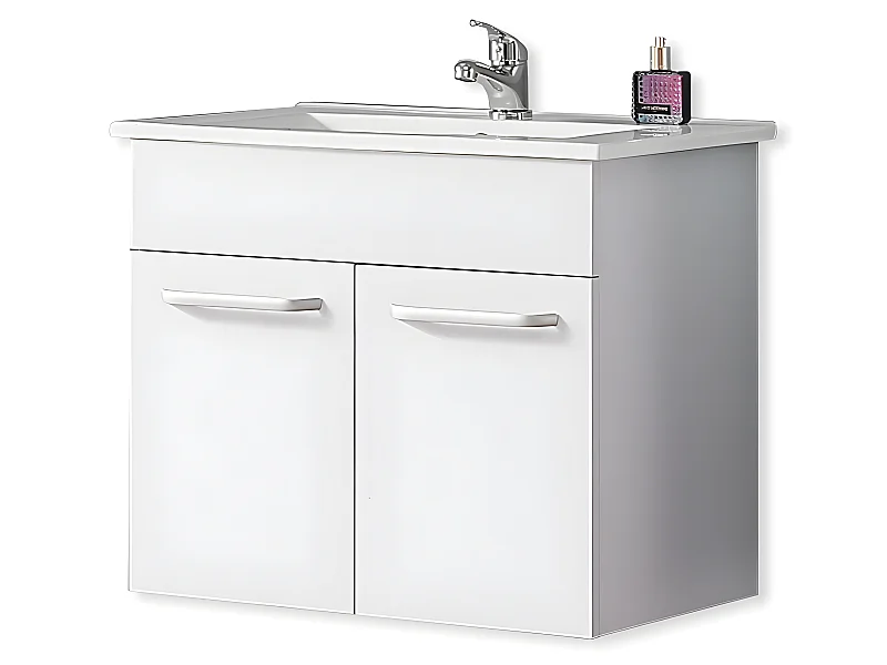 Meuble salle de bain 58x38x50cm 2 portes meuble suspendu avec la vasque couleur blanc Aica