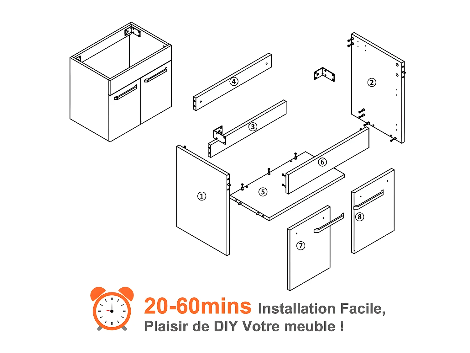 Meuble salle de bain 58x38x50cm 2 portes meuble suspendu avec la vasque couleur blanc Aica