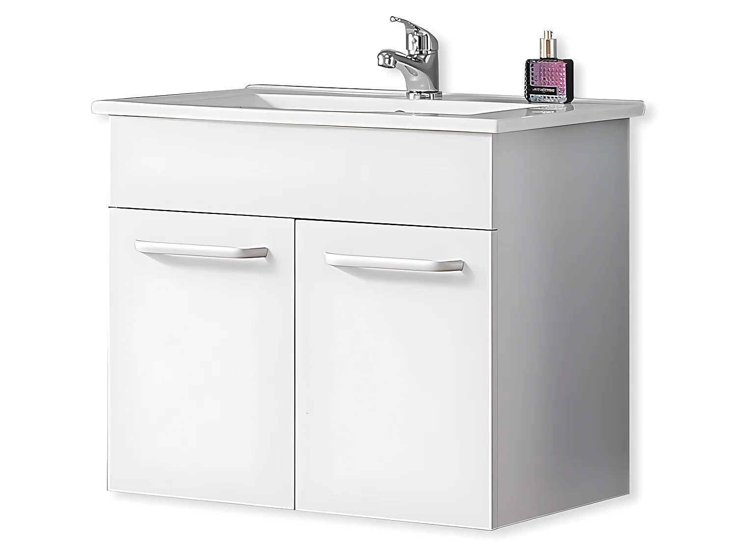 Meuble salle de bain 58x38x50cm 2 portes meuble suspendu avec la vasque couleur blanc Aica