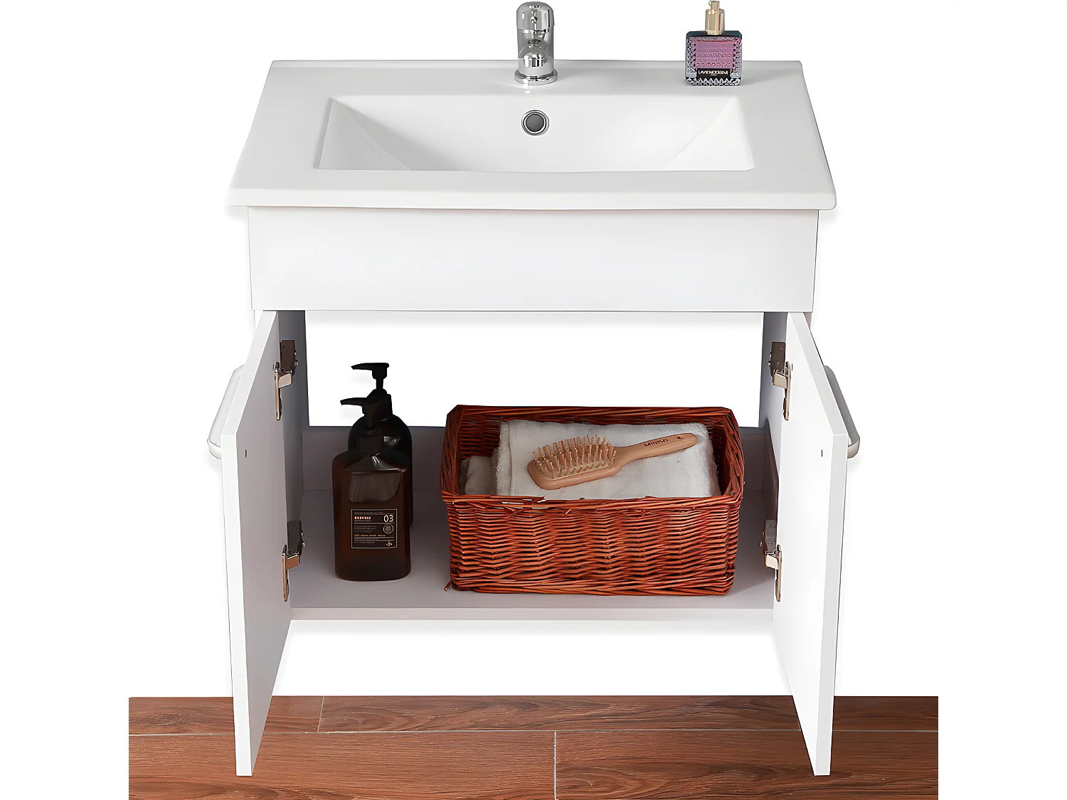 Meuble salle de bain 58x38x50cm 2 portes meuble suspendu avec la vasque couleur blanc Aica