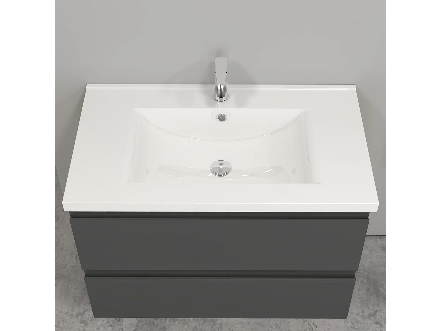 Meuble salle de bain anthracite avec 2 tiroirs à une fermeture amortie avec une vasque à suspendre 79x44.5x52(L*W*H)cm