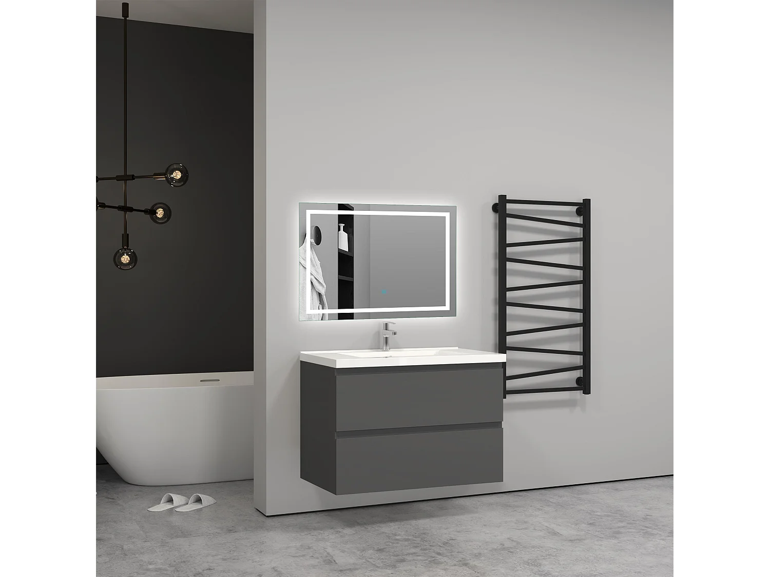 Meuble salle de bain anthracite avec 2 tiroirs à une fermeture amortie avec une vasque à suspendre 79x44.5x52(L*W*H)cm