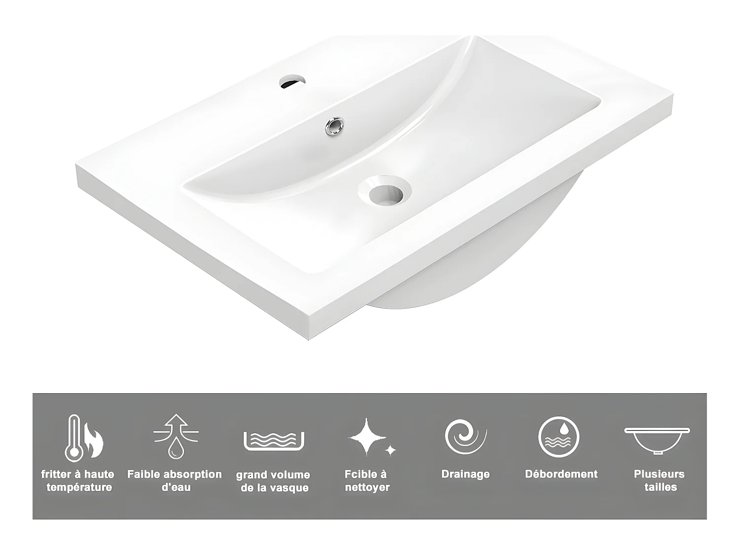 Meuble salle de bain anthracite deux tiroirs avec une vasque à suspendre 50x38.5x52cm Aica