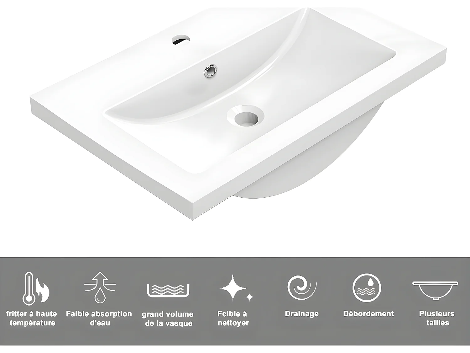 Meuble salle de bain anthracite deux tiroirs avec une vasque à suspendre 50x38.5x52cm Aica