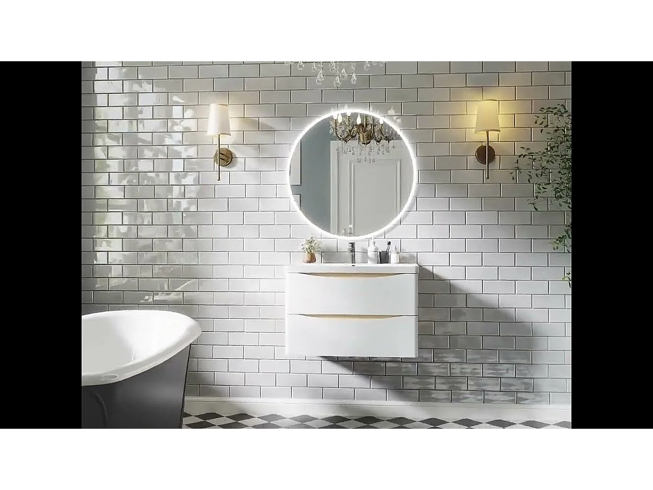 Meuble de rangement de salle de bain avec lavabo Blanc et Bois Clair 60cm Aica