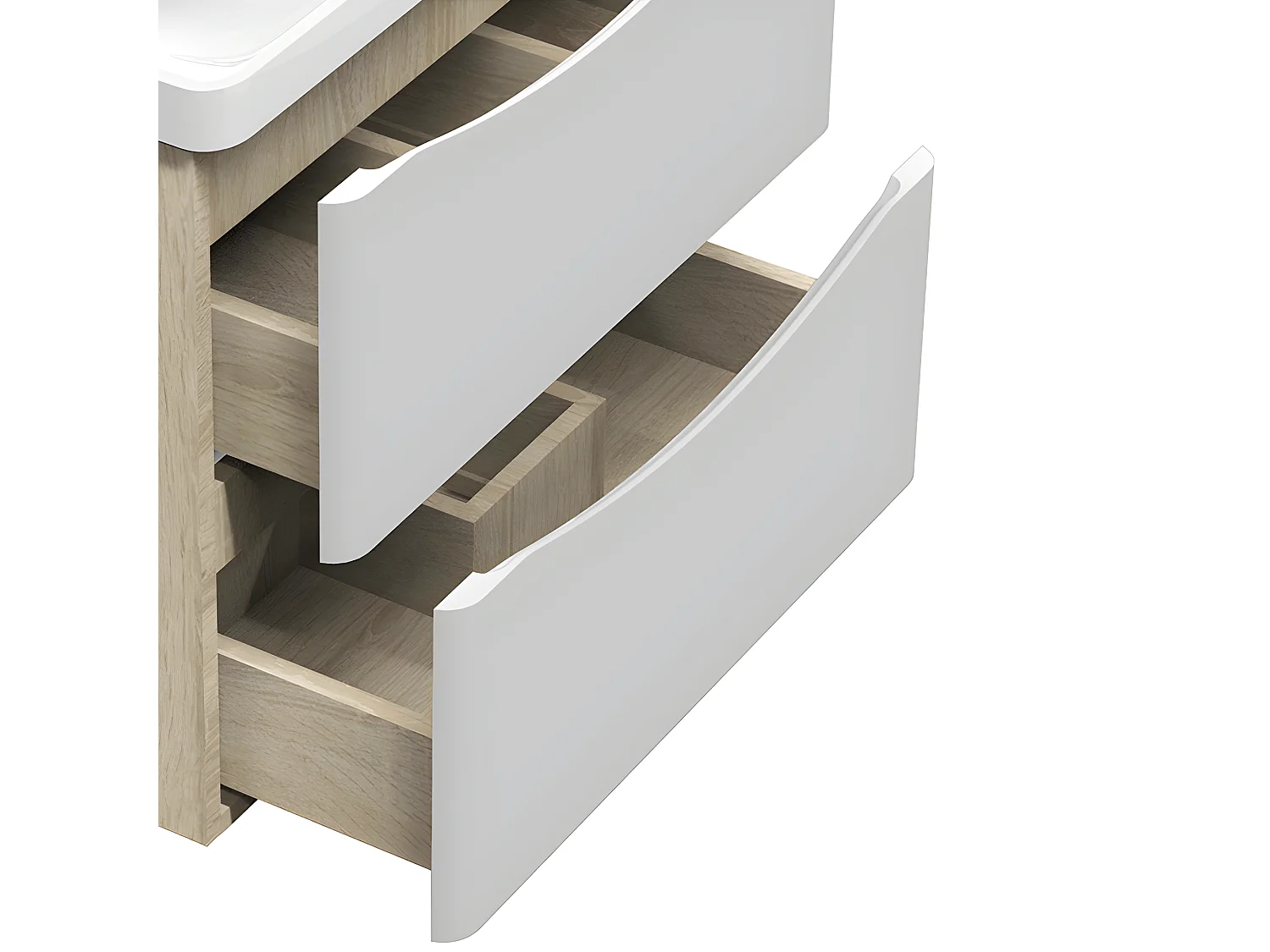 Meuble de rangement de salle de bain avec lavabo Blanc et Bois Clair 60cm Aica