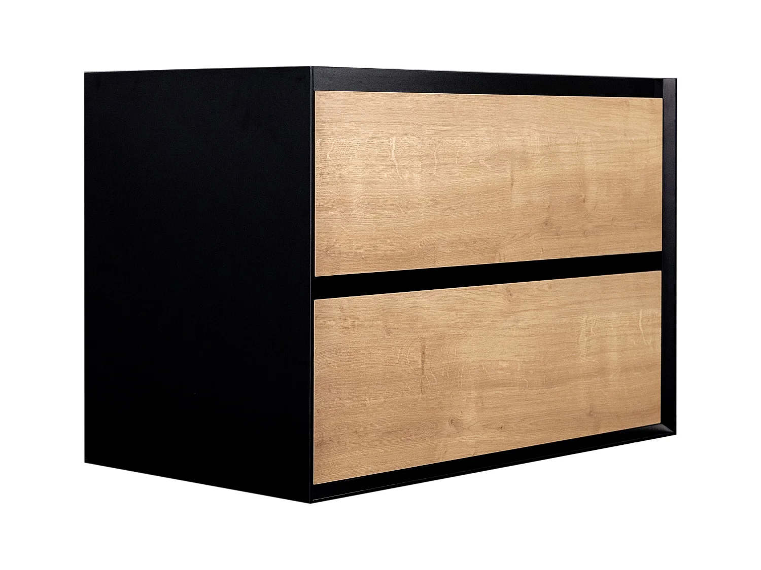 Hangend meubel onder wastafel, naturel en zwart - 80 cm - LANNICK