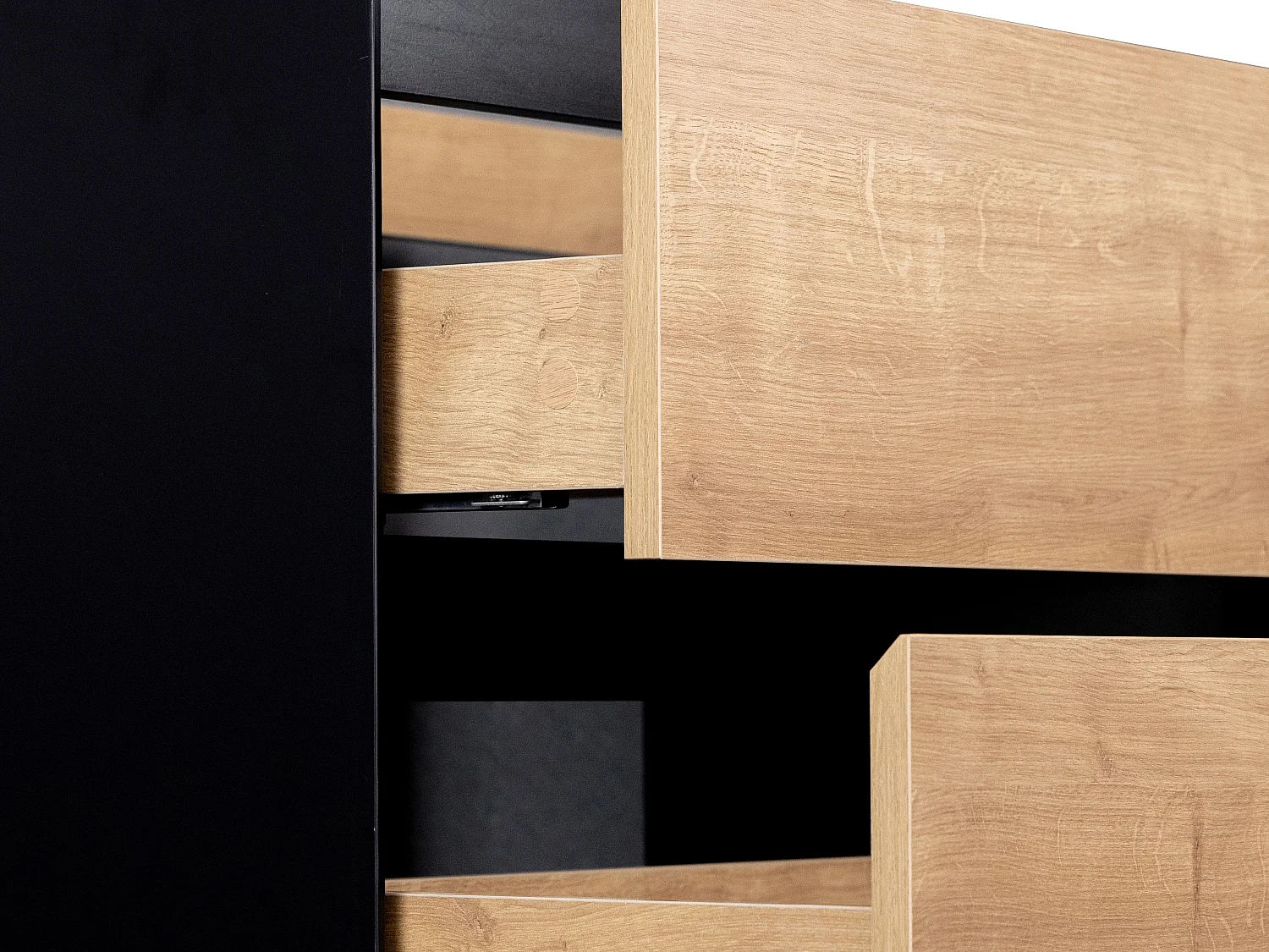 Upphängt tvättställsskåp i naturlig och svart färg - 80 cm - LANNICK