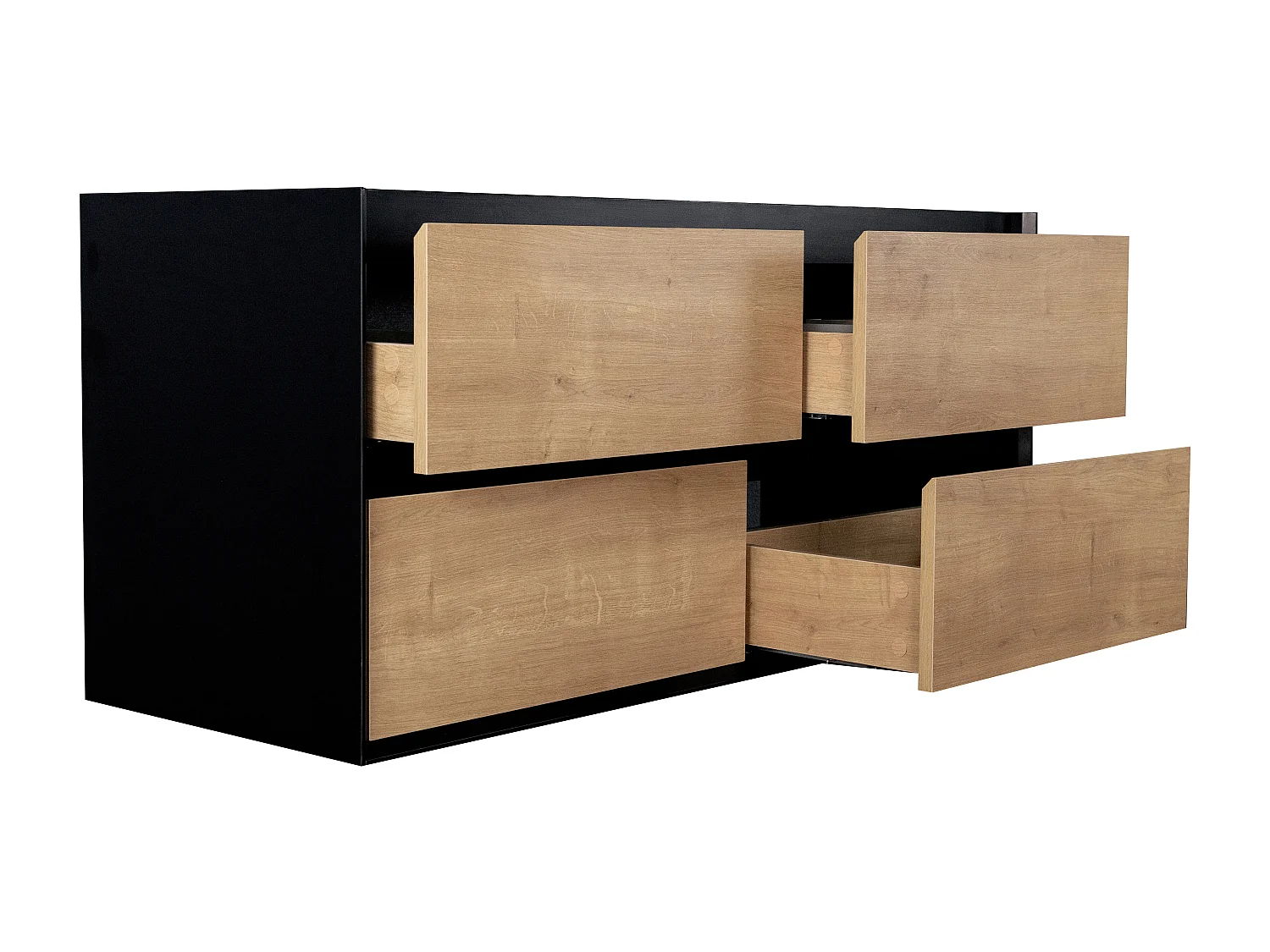 Hangend wastafelmeubel - Licht naturel en zwart - 120 cm - LANNICK