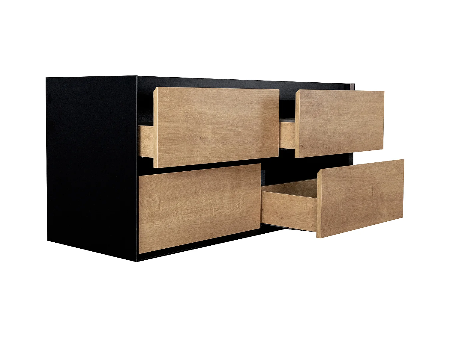 Ophængt vaskeskabinet med vask - Lys naturlig farve og sort - 120 cm - LANNICK