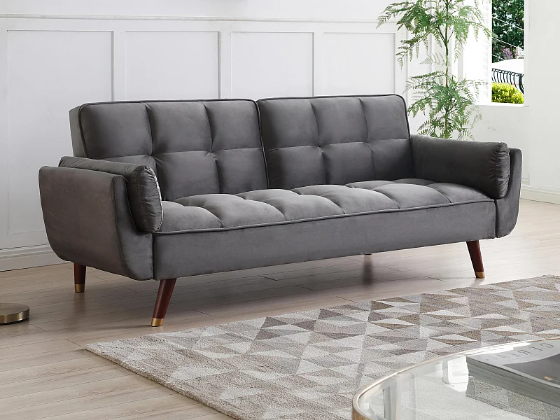 Driezitsslaapbank van grijs velours GULCAN