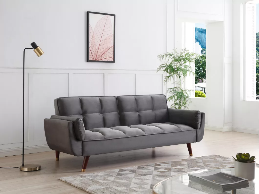 Kauf Unique Klappsofa 3-Sitzer mit Schlaffunktion - Samt - Grau - GULCAN