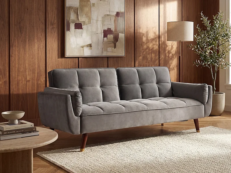 Sofá cama de 3 plazas de terciopelo gris GULCAN