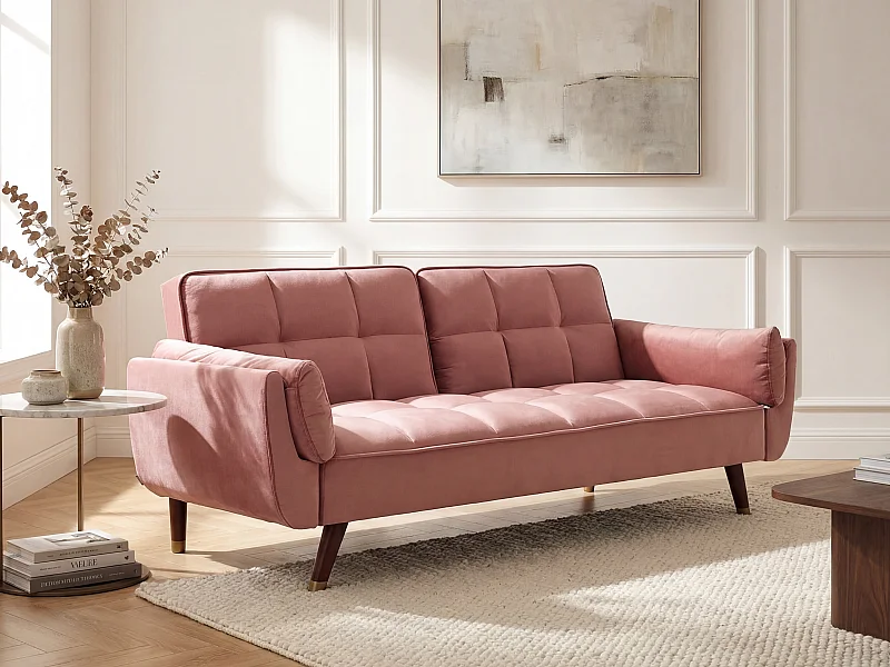 Divano letto 3 posti clic-clac in Velluto Rosa - GULCAN