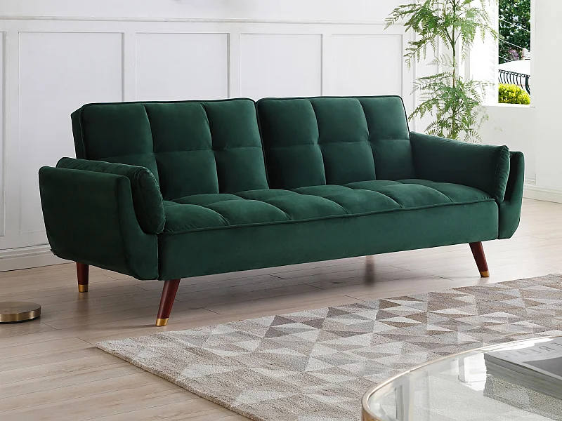 Divano letto 3 posti clic-clac in Velluto Verde - GULCAN