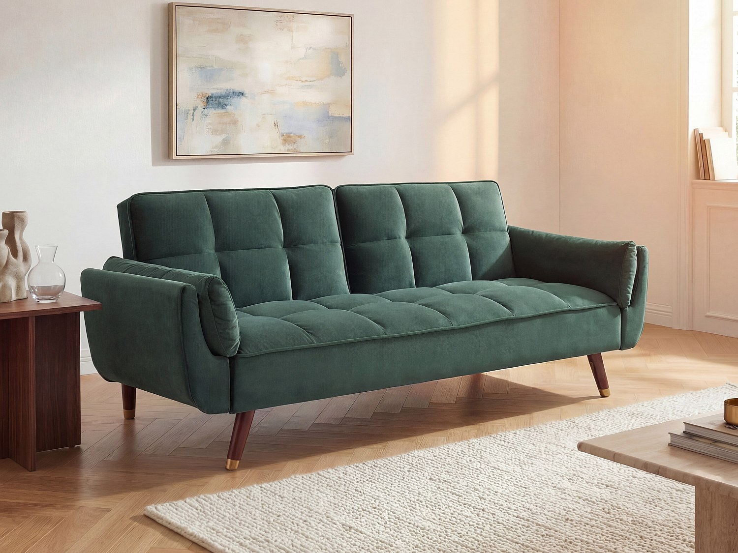 Klappsofa 3-Sitzer mit Schlaffunktion - Samt - Grün - GULCAN günstig online kaufen