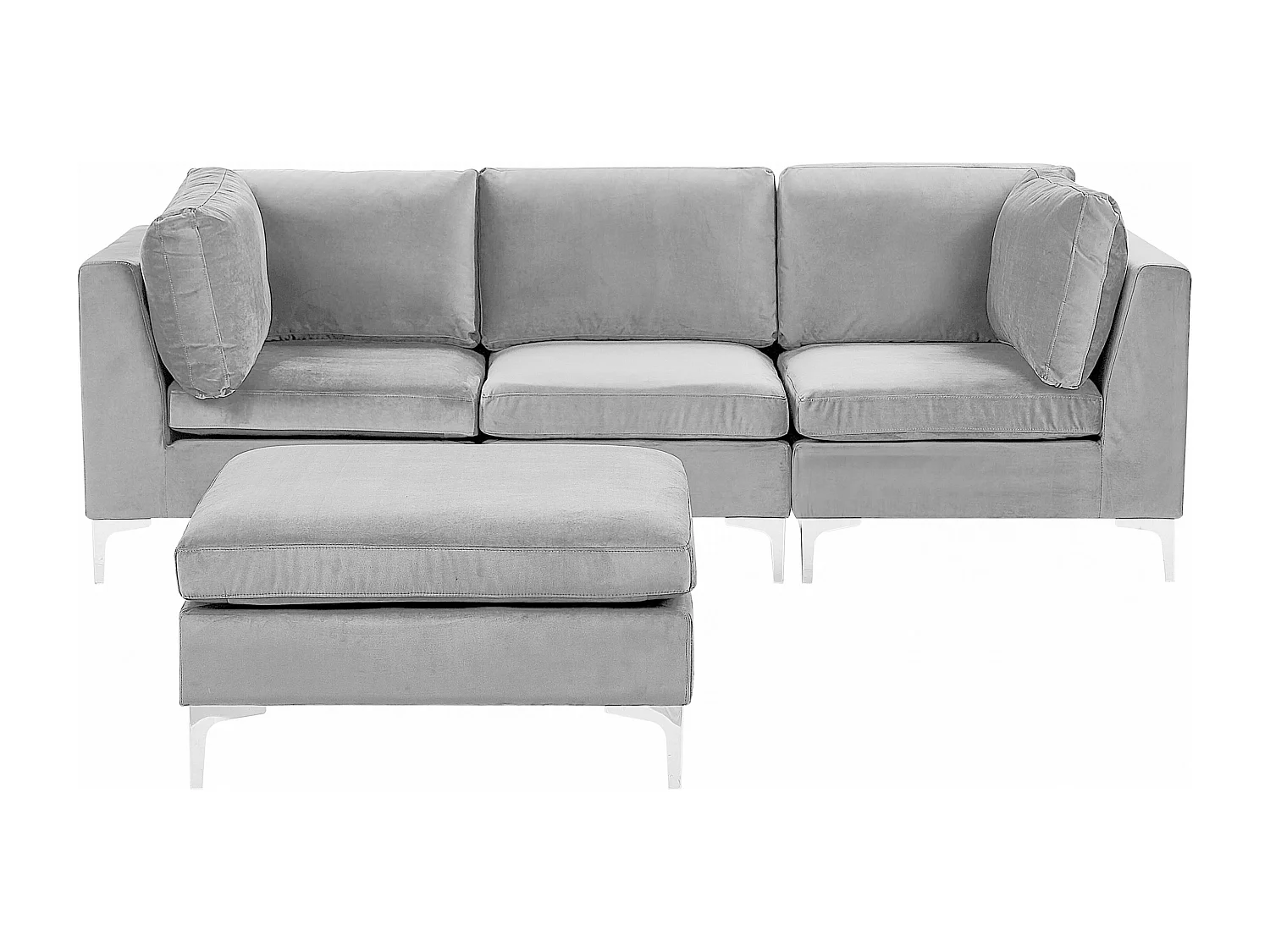 Modernes Modulsofa 3-Sitzer mit Ottomane Samtstoff grau Glamour Stil Evja