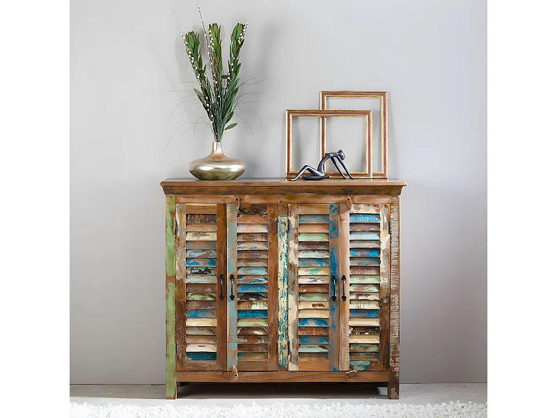 Buffet de madera colorido Ethnik de 4 puertas para almacenamiento