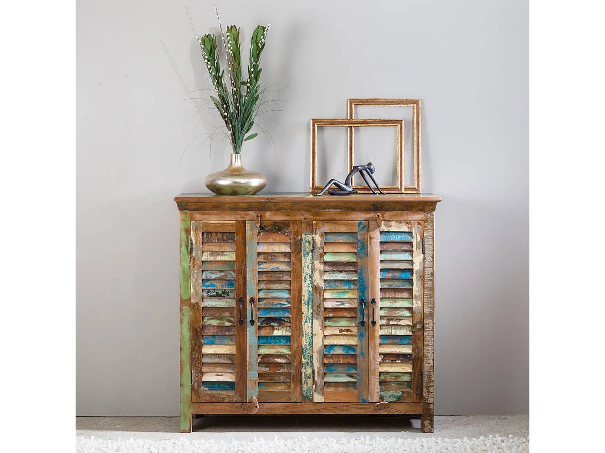 Petit buffet à  lattes en bois coloré Ethnik