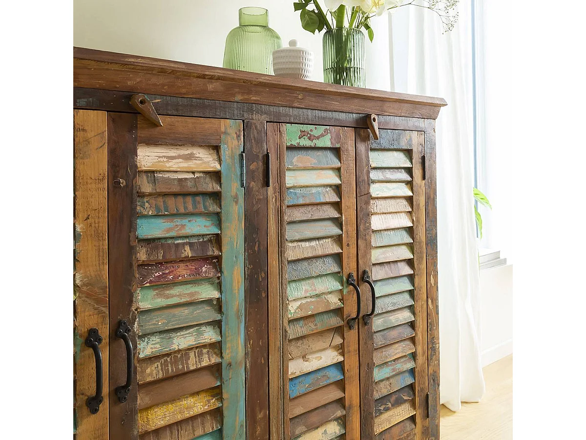 Petit buffet à  lattes en bois coloré Ethnik