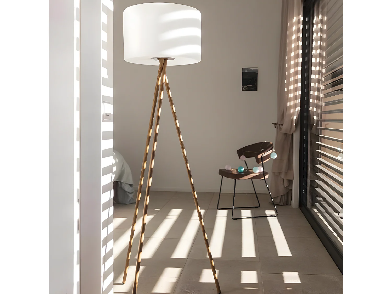 Lampadaire extérieur sans fil TAMBOURY Bois Polyéthylène H155CM