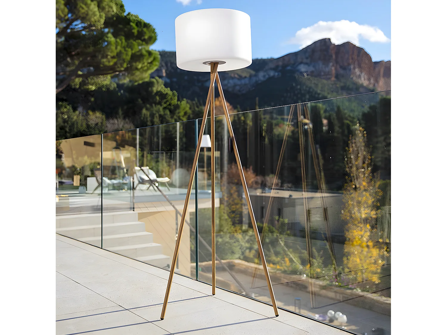 Lampadaire extérieur sans fil TAMBOURY Bois Polyéthylène H155CM