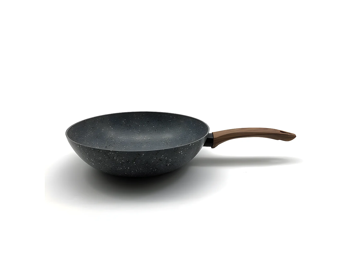 Wok en aluminium induction antiadhésif 28 cm ONYX avec poignée imitation bois revêtement pierre 5 couches