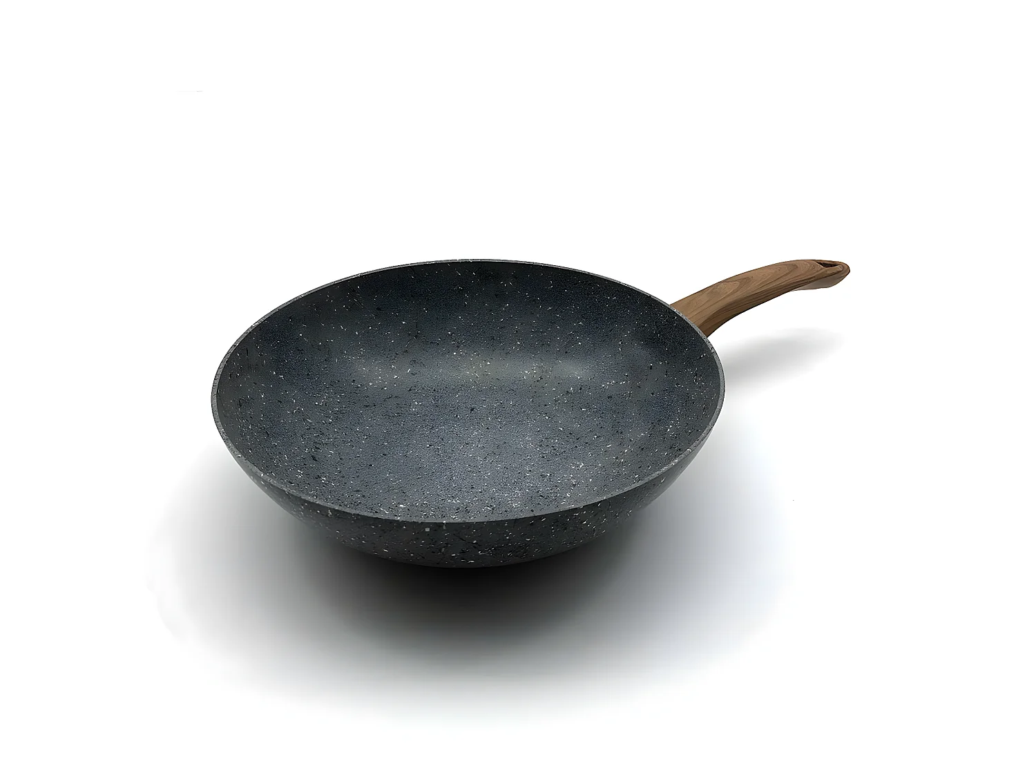 Wok en aluminium induction antiadhésif 28 cm ONYX avec poignée imitation bois revêtement pierre 5 couches