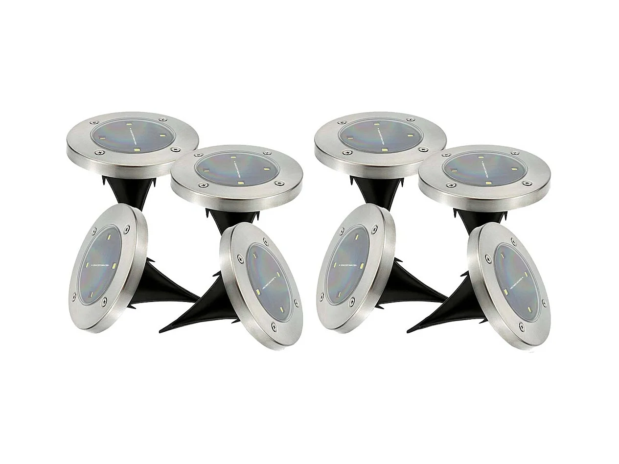 Lot de 8 spots solaires ronds DECKY Argent Acier inoxydable D12cm