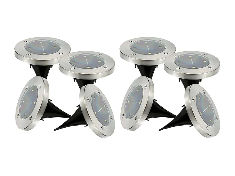 Lot de 8 spots solaires ronds DECKY Argent Acier inoxydable D12cm