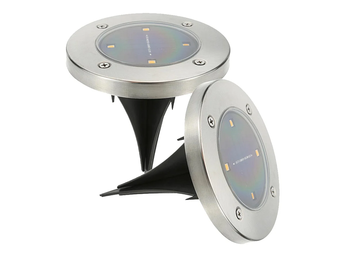 Lot de 2 spots solaires ronds 2x DECKY Argent Acier inoxydable D12cm