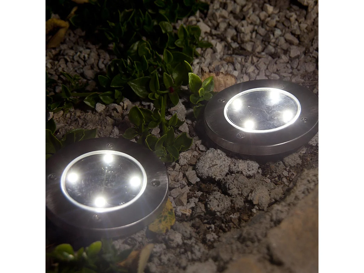 Lot de 2 spots solaires ronds 2x DECKY Argent Acier inoxydable D12cm