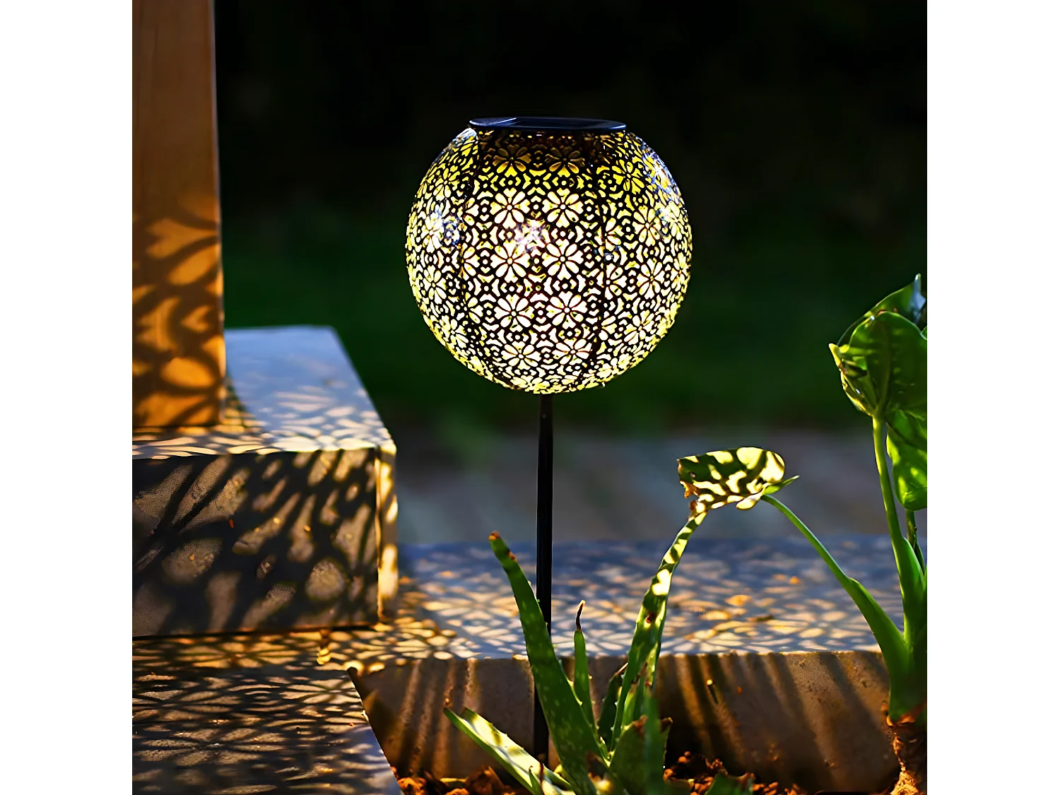 Lot de 2 balises solaires orientales AGADIR Cuivre Acier H45cm